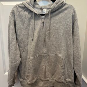 Grey, zip-up hoodie